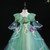 Green Long Sleeve Tulle Appliques Princess Flower Girl Dress