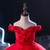 Red Tulle Off the Shoulder Appliques Flower Girl Dress