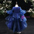 Navy Blue Tulle Short Sleeve Appliques Flower Girl Dress