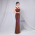 In Stock:Ship in 48 Hours Burgundy Sequins V-neck Long Party Dress