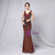 In Stock:Ship in 48 Hours Burgundy Sequins V-neck Long Party Dress