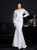 In Stock:Ship in 48 Hours White Mermaid Long Sleeve Appliques Party Dress