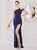 In Stock:Ship in 48 Hours Navy Blue Irregular Neck Split Party Dress