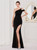 In Stock:Ship in 48 Hours Black Irregular Neck Split Party Dress