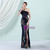 In Stock:Ship in 48 Hours Navy Blue Sequins One Shoulder Party Dress