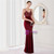 In Stock:Ship in 48 Hours Burgundy Velvet Spagheti Straps Party Dress