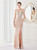 In Stock:Ship in 48 Hours Apricot Velvet Sequins Spaghetti Straps Party Dress