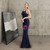 In Stock:Ship in 48 Hours Navy Blue Tassel Sequins Halter Party Dress