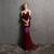 In Stock:Ship in 48 Hours Burgundy Mermaid Spaghetti Straps Pleats Party Dress