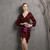 In Stock:Ship in 48 Hours Burgundy Long Sleeve V-neck Sequins Short Party Dress