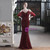 In Stock:Ship in 48 Hours Burgundy Spaghetti Straps Sequins Short Sleeve Party Dress
