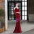 In Stock:Ship in 48 Hours Burgundy Mermaid Spaghetti Straps Beading Party Dress