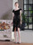 In Stock:Ship in 48 Hours Black Irregular Neck Hi Lo Sequins Party Dress