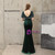 In Stock:Ship in 48 Hours Green Velvet V-neck Pleats Party Dress