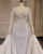 White Mermaid Sequins Pearls Long Sleeve Wedding Dress With Detachable Train