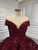 Burgundy Sequins Ball Gown Cap Sleeve Prom Dress
