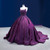 Purple Ball Gown Satin Appliques Pearls Prom Dress