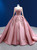 Pink Satin Long Sleeve Appliques Beading Prom Dress