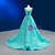 Blue Green V-neck Tulle Beading Prom Dress