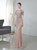 Champagne Heavy Beading Crystal Cap Sleeve Prom Dress