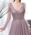 Pink Tulle Deep V-neck Backless Long Sleeve Beading Sequins Prom Dress