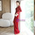 V-neck Long Sleeve Split Beading Prom Dress