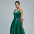 Green Satin Double Straps Prom Dress With Pocket