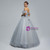 Gray Tulle Off the Shoulder Puff Sleeve Floor Length Prom Dress