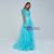 Blue Tulle Short Sleeve Sequins Pearls Prom Dress