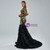 Gold Sequins Black 3D Flower Long Sleeve Prom Dress