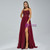 Burgundy Chiffon Lace Spaghetti Straps Prom Dress