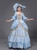 Blue Satin Short Sleeve 3D Appliques Victorian Rococo Dress