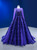 Blue Purple Tulle Beading Long Sleeve Prom Dress