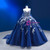 Blue Tulle Sequins Spaghetti Straps Beading Prom Dress With Train