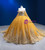 Gold Tulle Sequins Appliques Spaghetti Straps Pearls Prom Dress