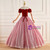 Burgundy Velvet Square Short Sleeve Quinceanera Dress