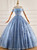 Blue Tulle Sequins Off the Shoulder Pearls Quinceanera Dress