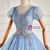 Blue Tulle Sequins Puff Sleeve Pleats Quinceanera Dress