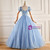 Blue Tulle Sequins Puff Sleeve Pleats Quinceanera Dress