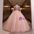 Pink Tulle Long Sleeve Sequins Appliques Quinceanera Dress