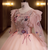 Pink Tulle Long Sleeve Sequins Appliques Quinceanera Dress
