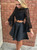 Two Piece Long Sleeves Sheer Lace Satin Homecoming Dress Little Black Gowns 2017