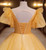 Gold Tulle Puff Sleeve Beading Pearls Quinceanera Dress