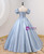Blue Puff Sleeve Pink Bow Quinceanera Dress