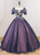 Navy Blue Tulle Puff Sleeve Beading Quinceanera Dress