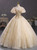 Champagne Tulle Sequins Square Puff Sleeve Quinceanera Dress