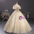 Champagne Tulle Sequins Square Puff Sleeve Quinceanera Dress