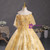 Gold Tulle Sequins Appliques Feather Quinceanera Dress