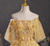 Gold Tulle Sequins Appliques Feather Quinceanera Dress