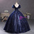 Navy Blue Tulle Sequins Puff Sleeve Beading Quinceanera Dress